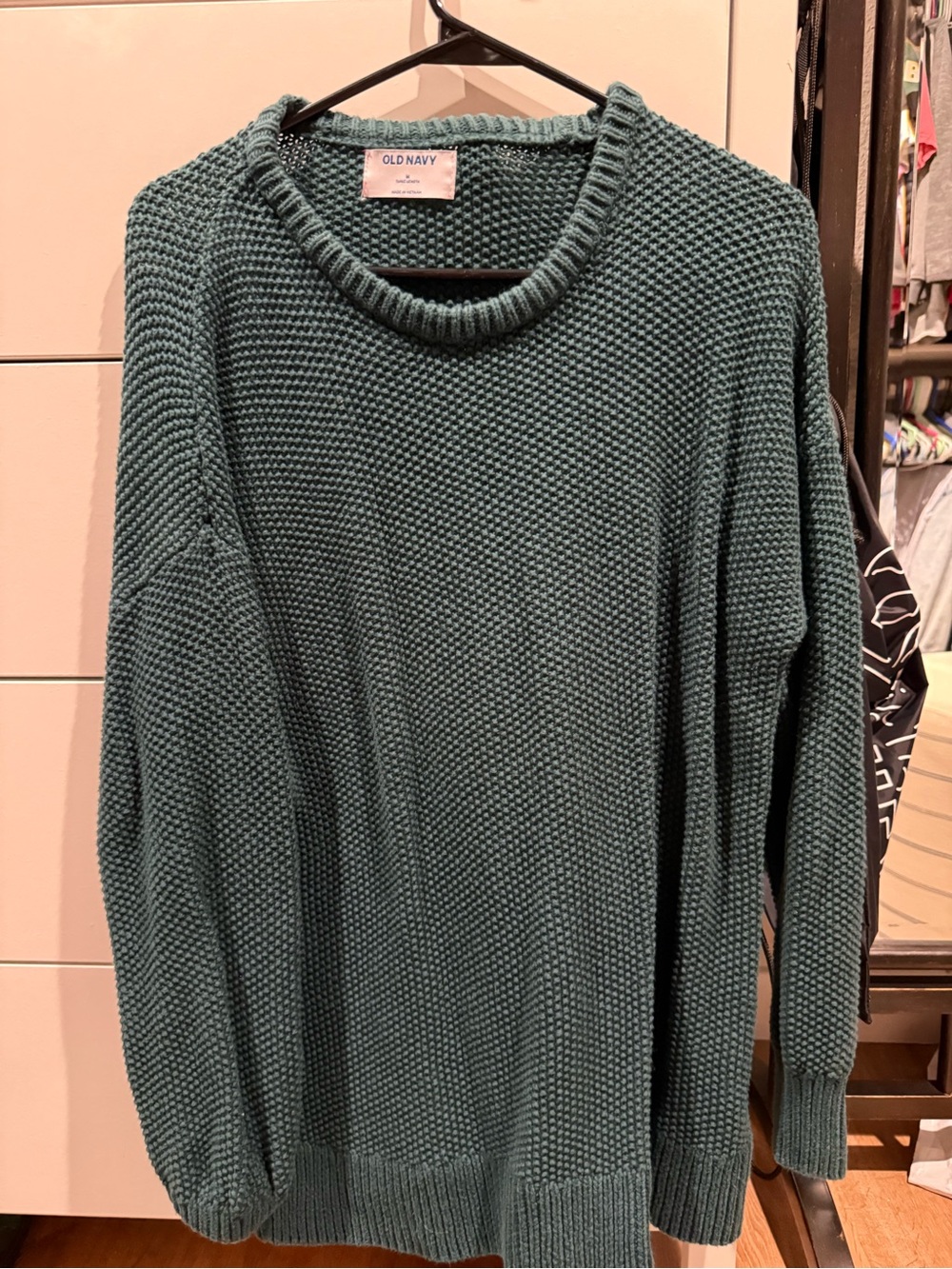 Old Navy Teal Green Waffle-Knit Crewneck Sweater
